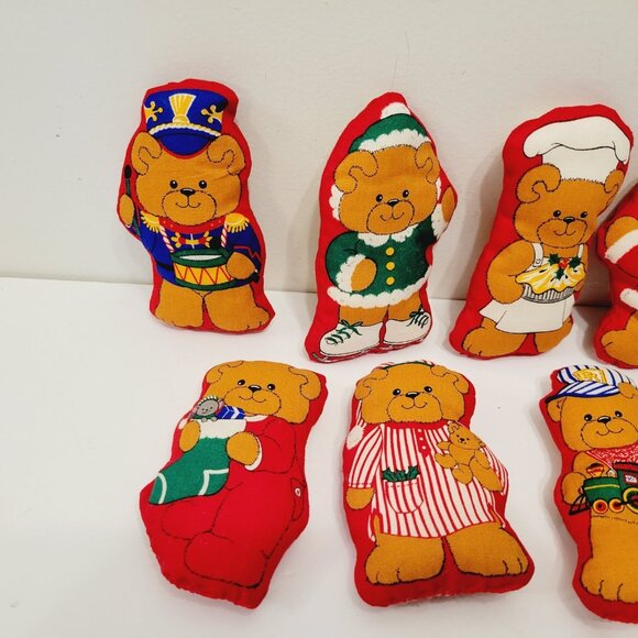 7 TEDDY BEAR Plush Fabric Christmas Holiday Dressed Up Baker Drummer Santa Decor - Picture 4 of 5